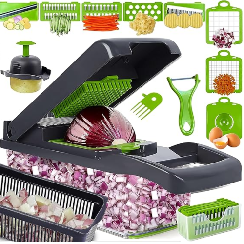 PICADORA DE VERDURAS 15 EN 1 CON 8 CUCHILLAS REEMPLAZABLES- CORTADORA AJUSTABLE Y RALLADORA PARA COCINA